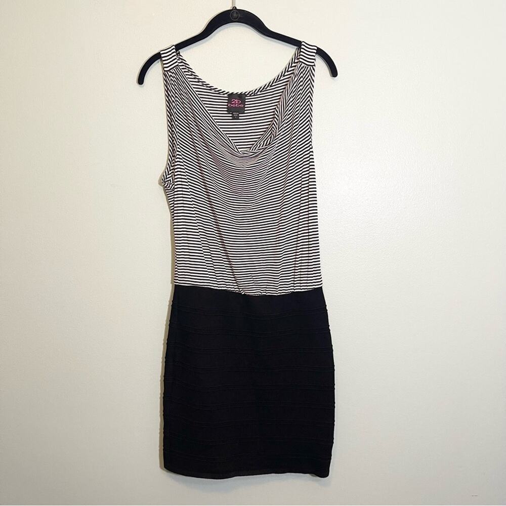 2B Bebe Womens Striped Scoop Neck Sleeveless‎ Bodycon Dress Black Large